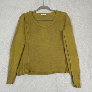 Eileen Fisher 100% Linen Sweater S Gold Mustard Yellow Scoop Casual Lagenlook